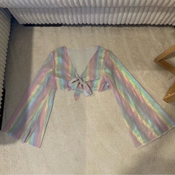 SHEIN Tops - Shein Shimmery Rainbow Sheer Crop Top Long Bell Sleeve